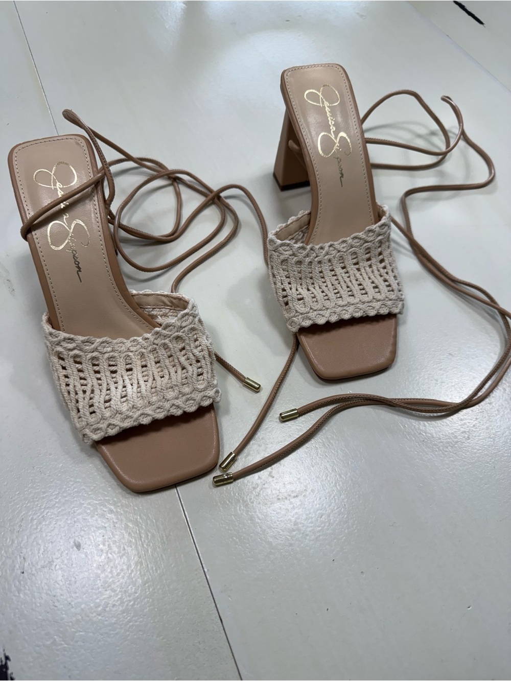 Jessica Simpson Women's Zemura Macramé Lace-Up Block Heel Sandals (Size 6.5 M)